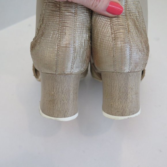 INGLEDEWS-METALLIC GOLD PEEP TOE SANDALS - Picture 8 of 14